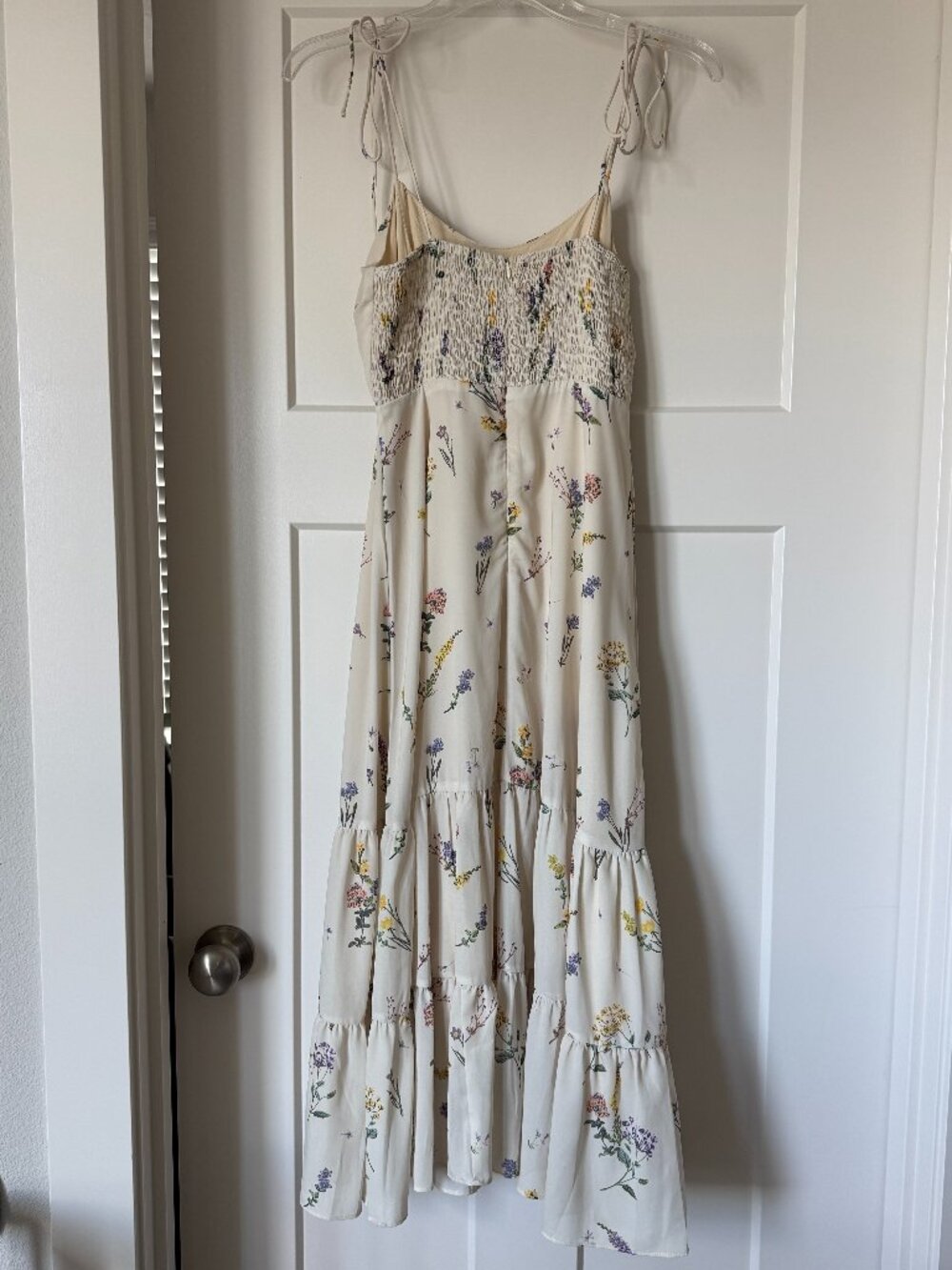 Lulus Women's Started With A Kiss Beige Floral Print Tie-strap Tiered Dress S - Picture 6 of 8